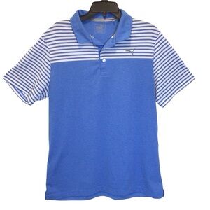 Puma Men’s Blue Striped Clubhouse Performance Golf Polo Shirt Size Large